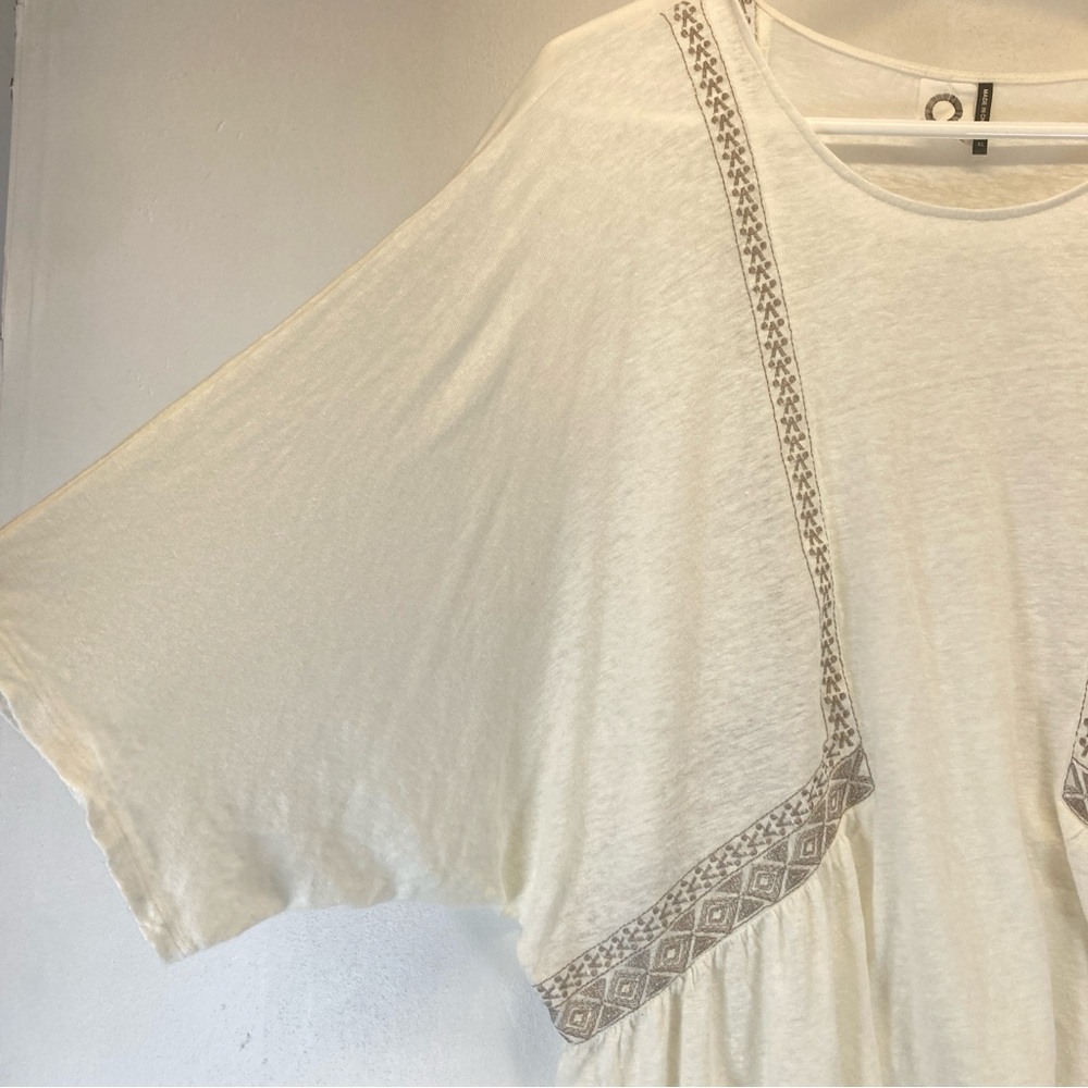 Anthropologie Akemi + Kin Top Women 100% Linen Embroidered Ivory Silver XL - Picture 4 of 11